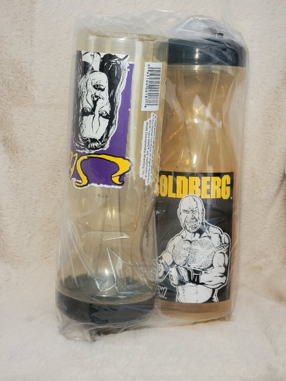 NEW Vintage 1998 WCW NWO Sting & Goldberg Wrestling Water Bottles Souvenirs MINT